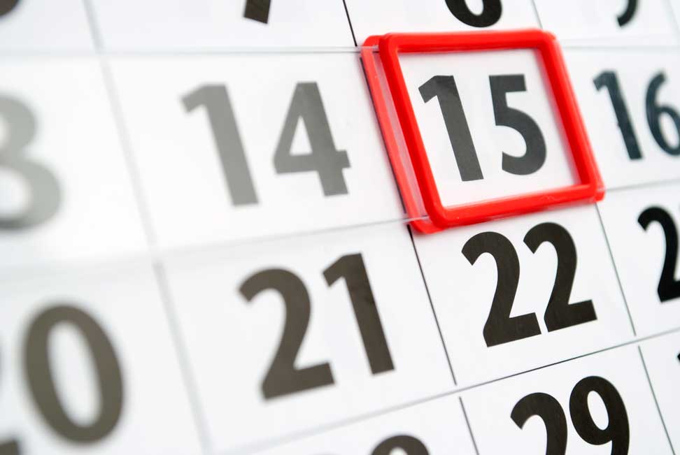 Calendar on the 15th